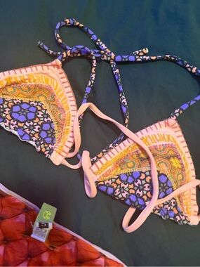Victoria's Secret Pink Purple Yellow Embroidered Triangle Bikini set